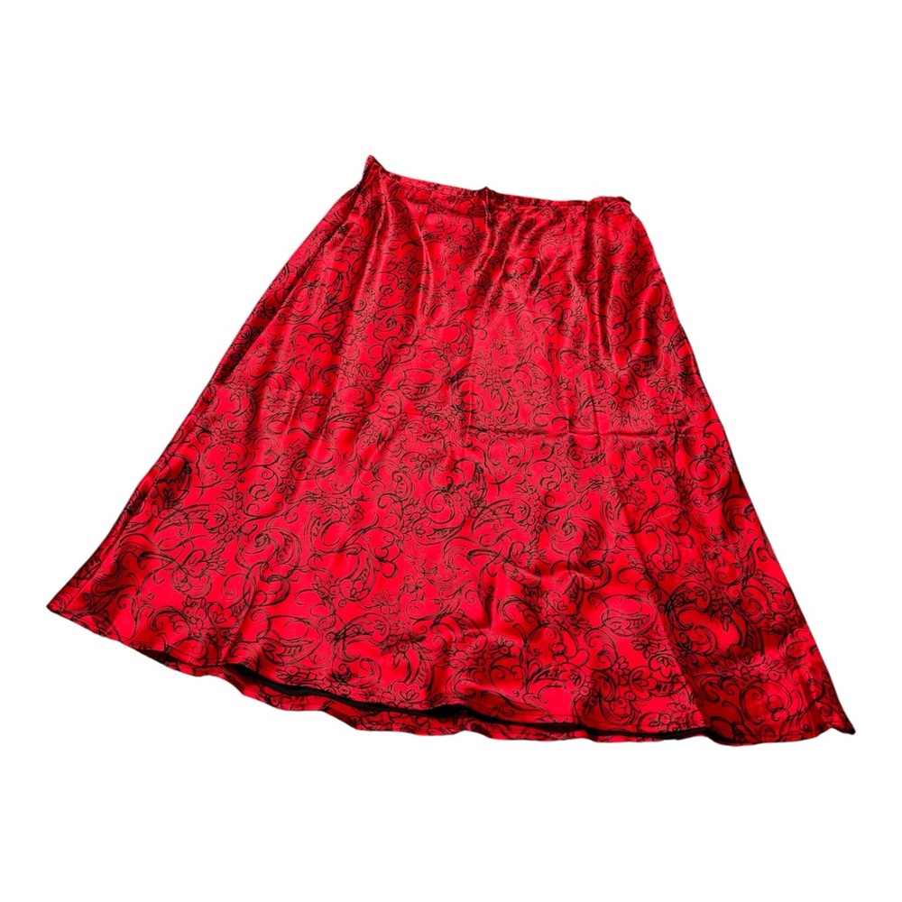 ♥️Sandra 100% Silk Red Skirt Black Pattern Size 12